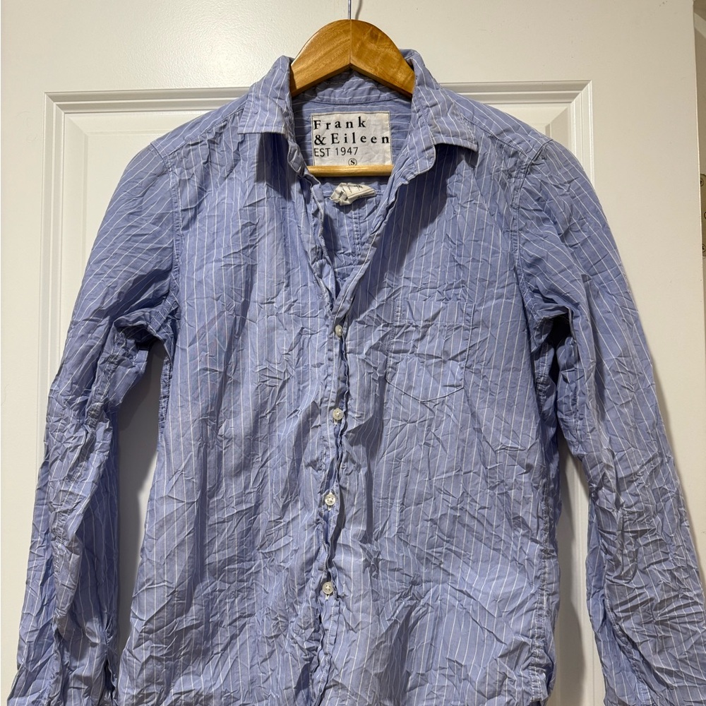 Frank & Eileen Blue Striped Signature Crinkle Cotton Shirt